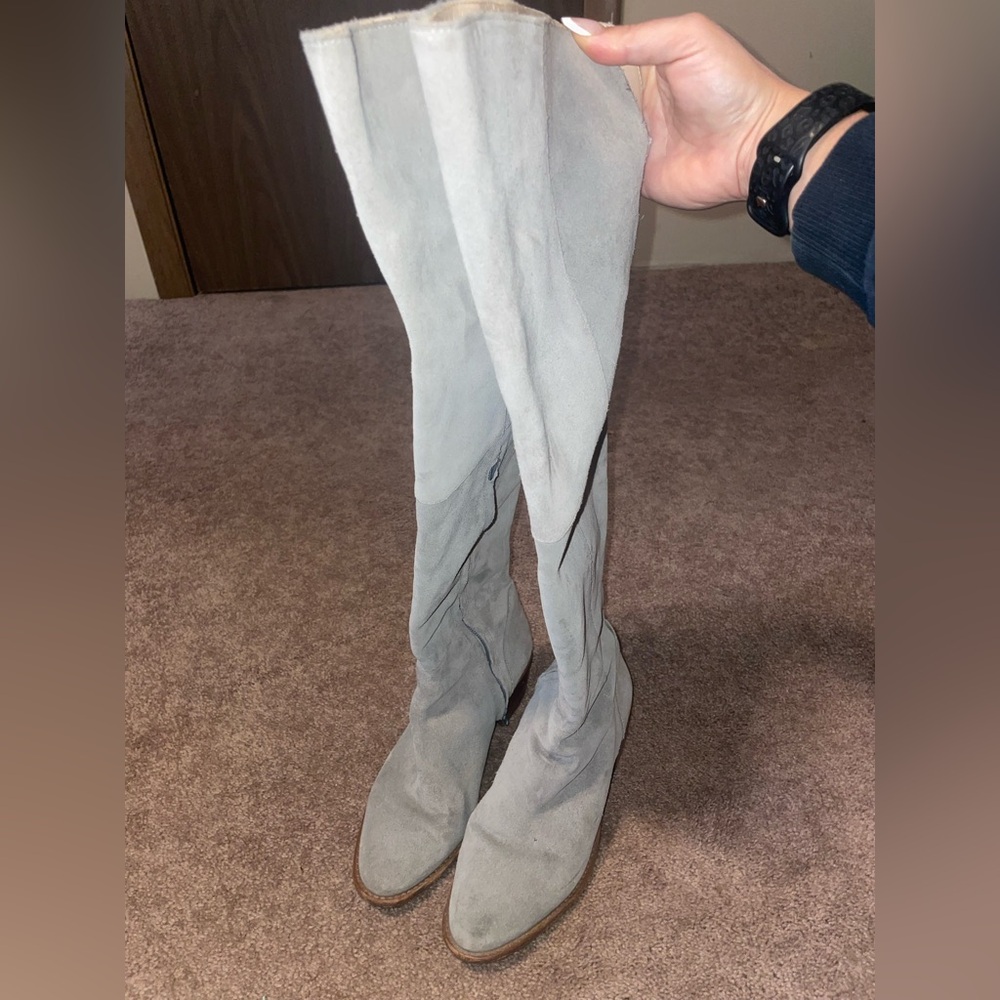Candela Over-The-Knee Light Grey Suede Boots.